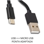 CABO DADOS USB <->MICRO USB PONTA ADAPTADA PRETO - 1905.2699